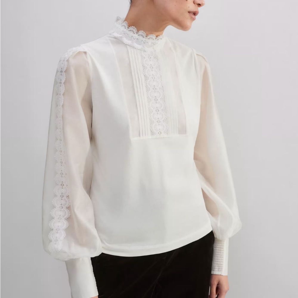 ME+EM White Lace Insert Layering Blouse NWT